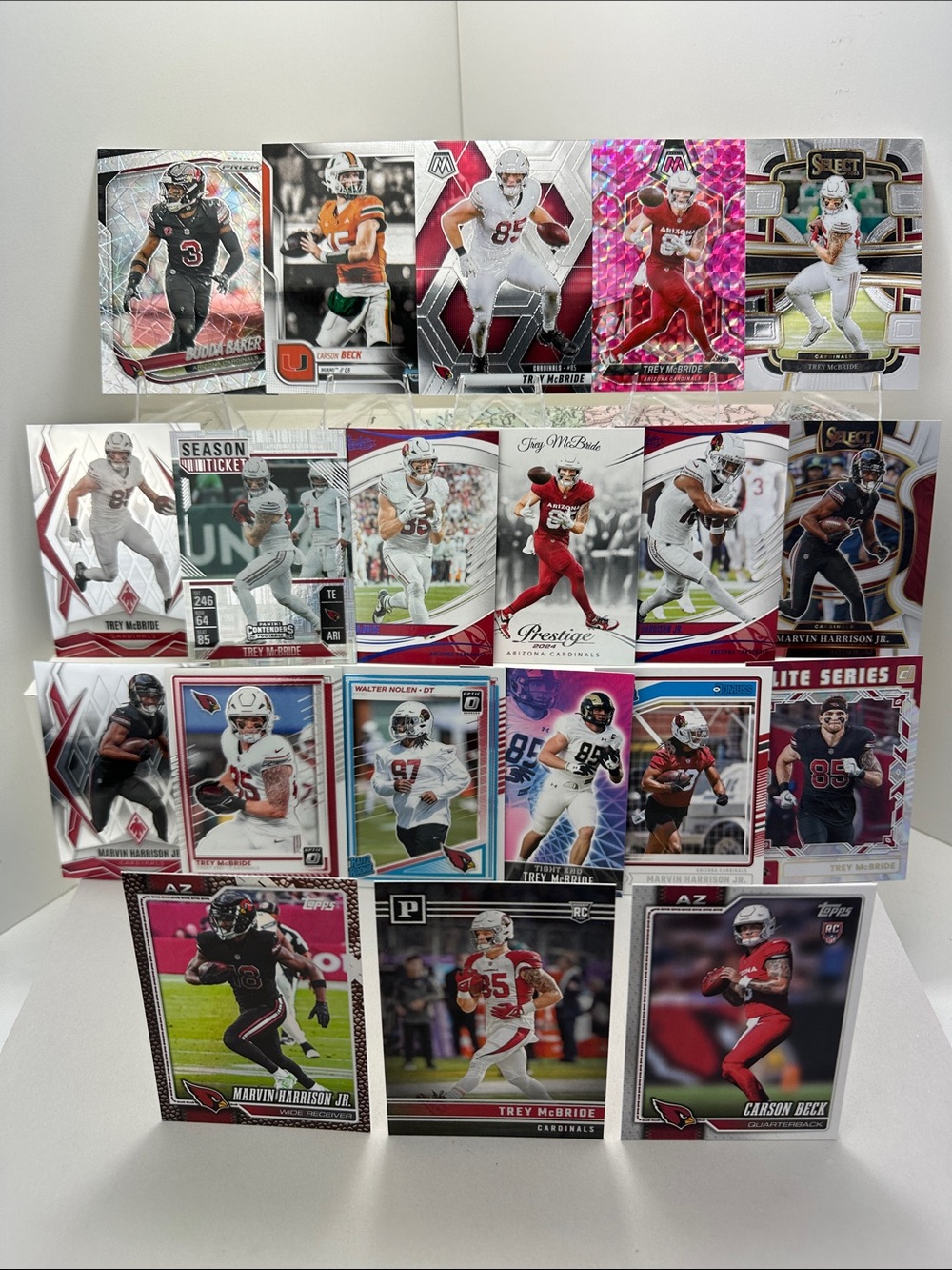 Trey McBride/Marvin Harrison Jr/Carson Beck Rookies + Baker Cardinals lot of 20
